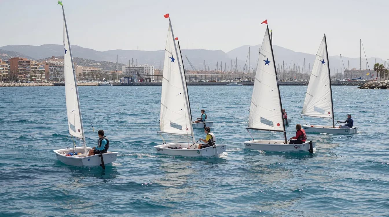 Regatas de vela ligera en Alicante con embarcaciones juveniles en la bahia
