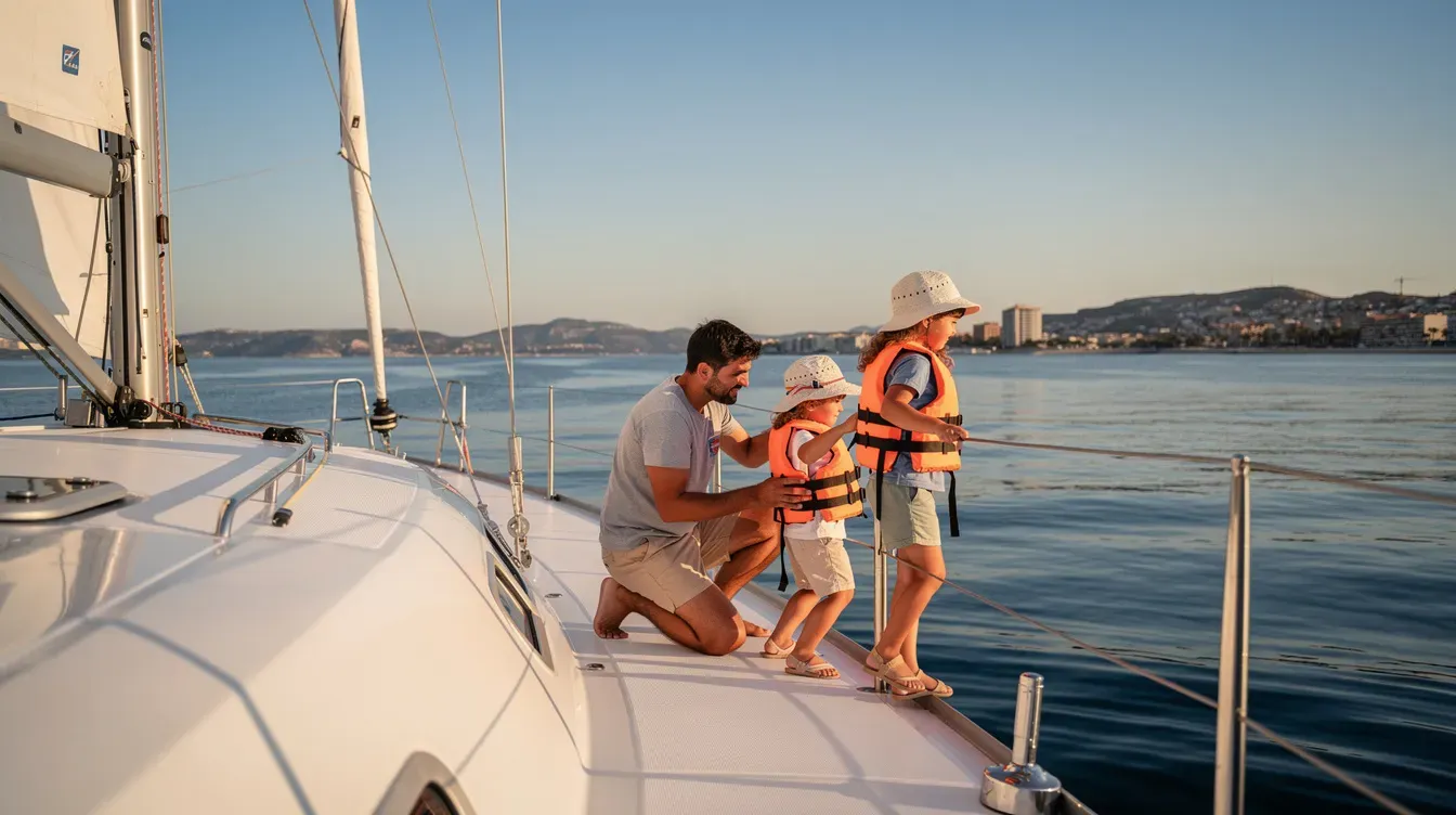 Familia con niños navegando en velero en Alicante en verano