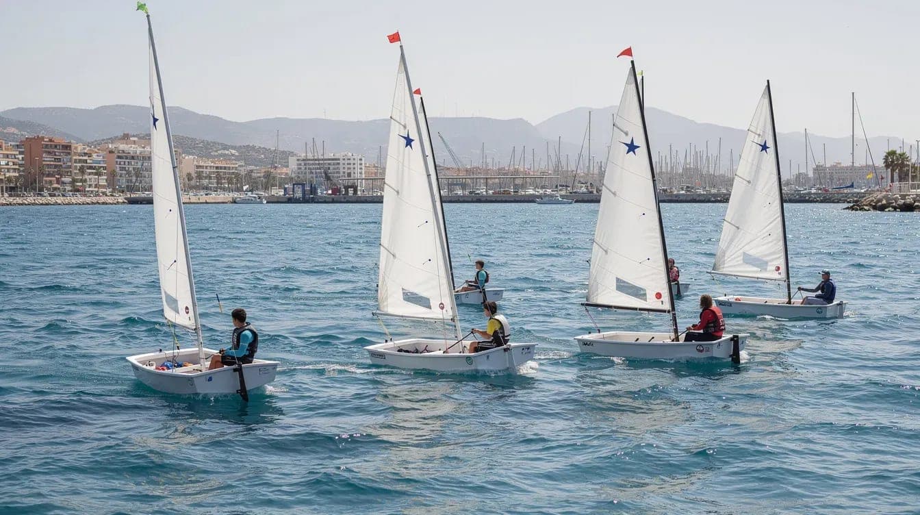 Regatas de vela ligera en Alicante con embarcaciones juveniles en la bahia