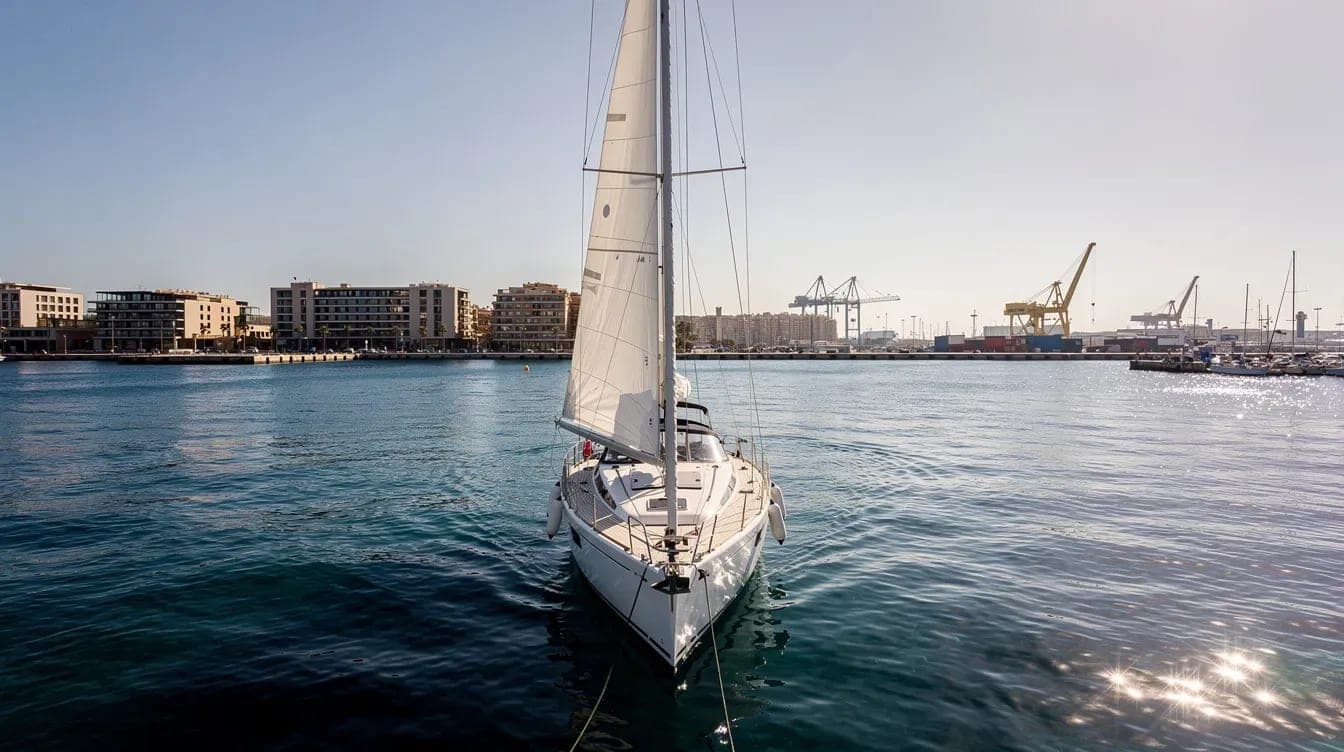 Velero saliendo del puerto de Alicante en julio
